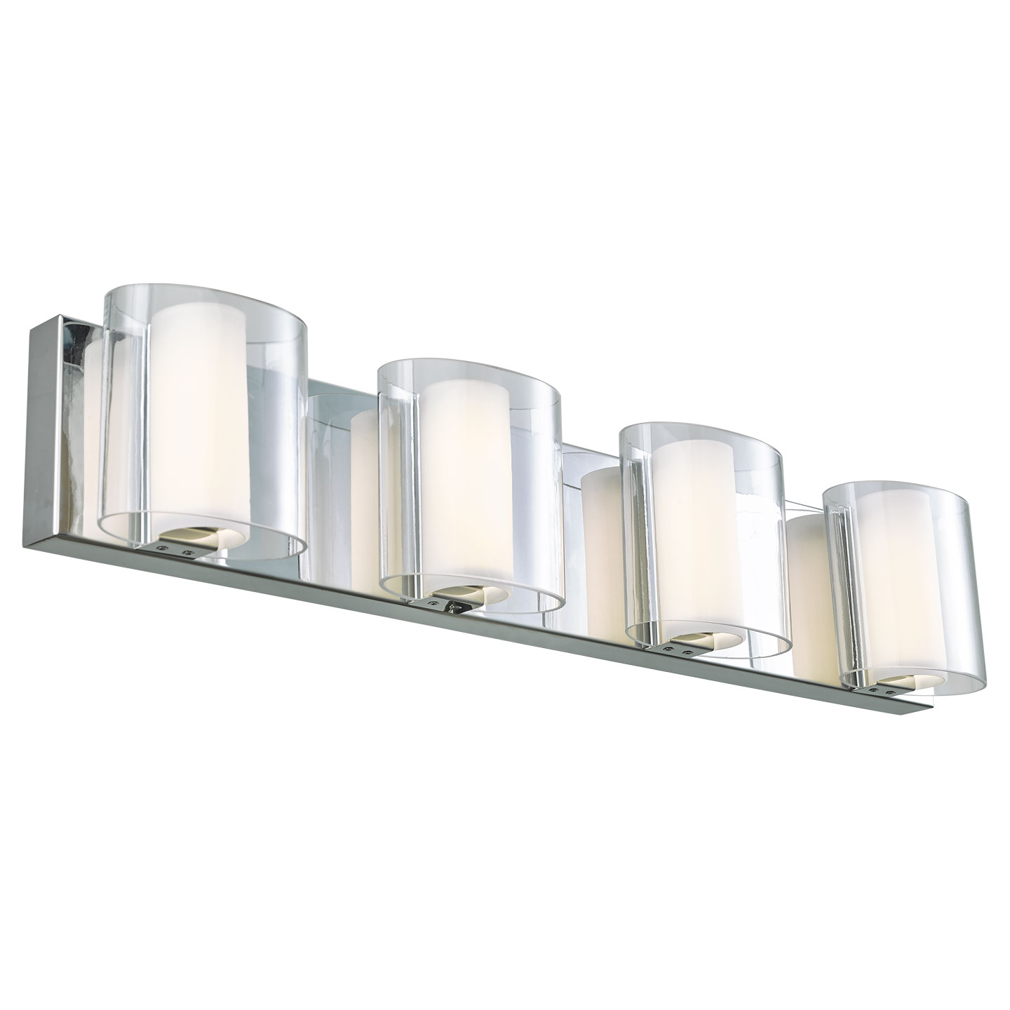 4 Light Curved Clear and Opal Glass Vanity