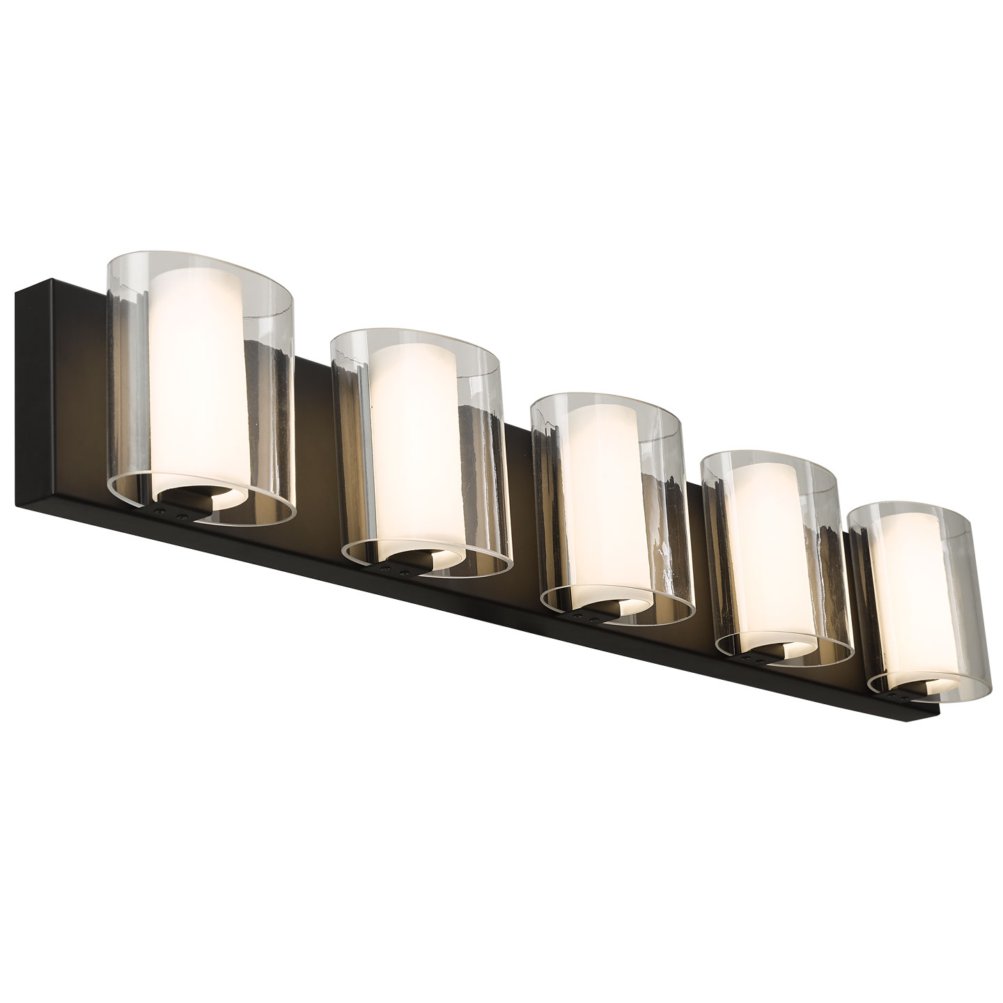 5 Light Curved Clear and Opal Glass Vanity